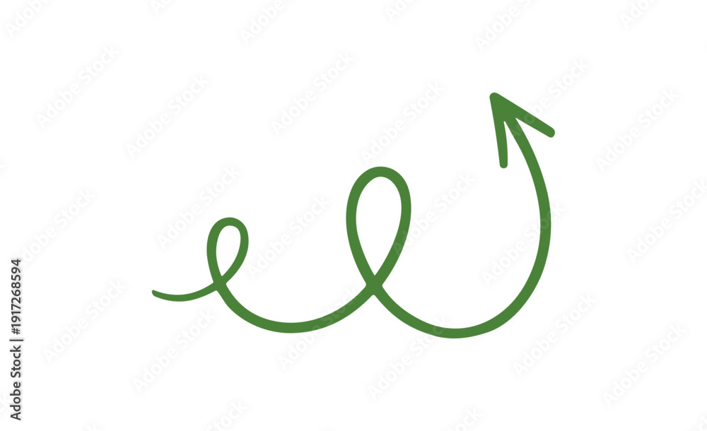 Obraz premium Green hand-drawn spiral arrow pointing up as a doodle sketch design element