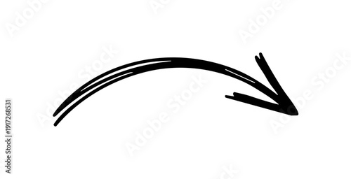 Downward curved black hand drawn arrow sign for navigation
