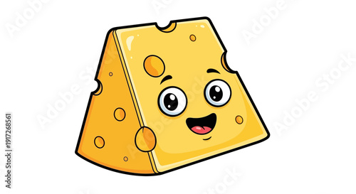 Cartoon Cheese Wedge with a Smiling Face and Holes