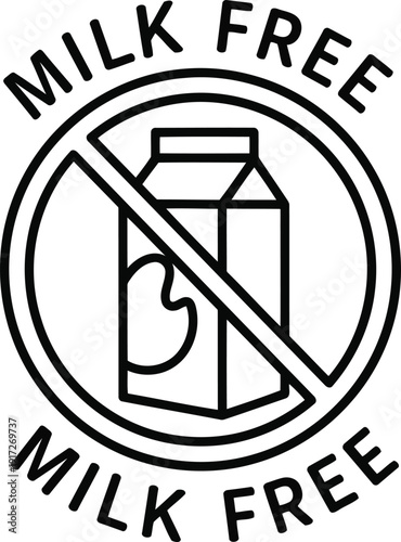 Milk Free Symbol with No Dairy Content for Vegan and Lactose-Free Products