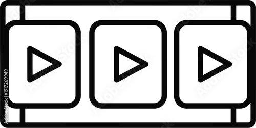 Line art icon of three play buttons on transparent background isolated on transparent background silhouette