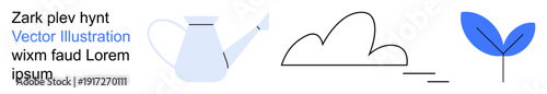 Gardening, sustainability, environmental care, growth, plant cultivation, minimalism. Watering can, cloud and sprout icon in a clean minimal style. Gardening and sustainability