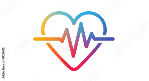 Colorful heart rate line graph icon with gradient rainbow colors on white background for health and wellness concepts