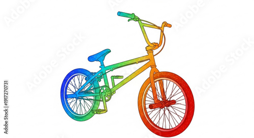 Colorful bicycle with rainbow gradient bike with vibrant colors on white background