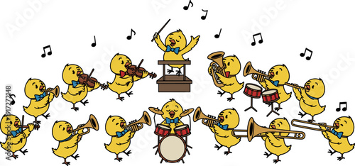 Cartoon ducks playing musical instruments
