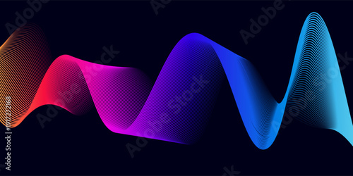 Abstract dynamic colorful flowing lines light design. Sound wave background. Vector illustration of music, technology concept