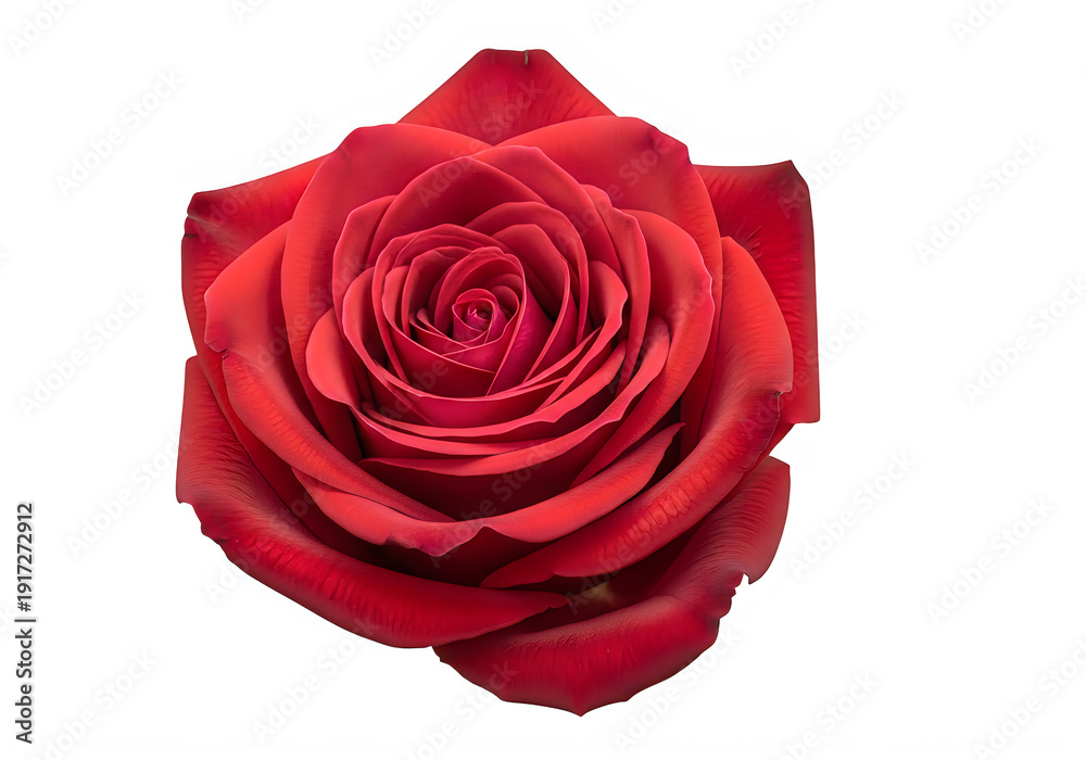 Naklejka premium Close-up view of a fully bloomed red rose with delicate petals isolated on transparent background