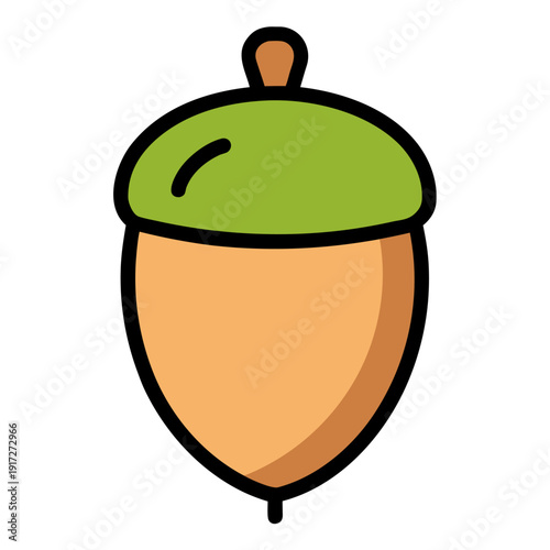 Simple flat vector illustration of a brown and green acorn icon on a white background