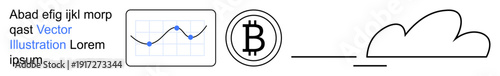 Cryptocurrency, blockchain analysis, data visualization, cloud storage, financial technology, digital economy. A graph, Bitcoin symbol and cloud icon. Cryptocurrency and blockchain analysis concept