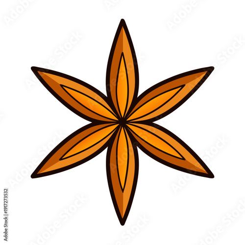 Stylized illustration of a star anise spice pod with six pointed petals on a white background