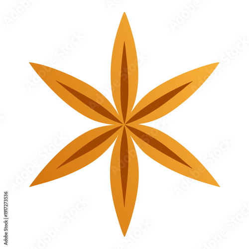 Stylized golden star anise spice icon isolated on a white background for graphic design.