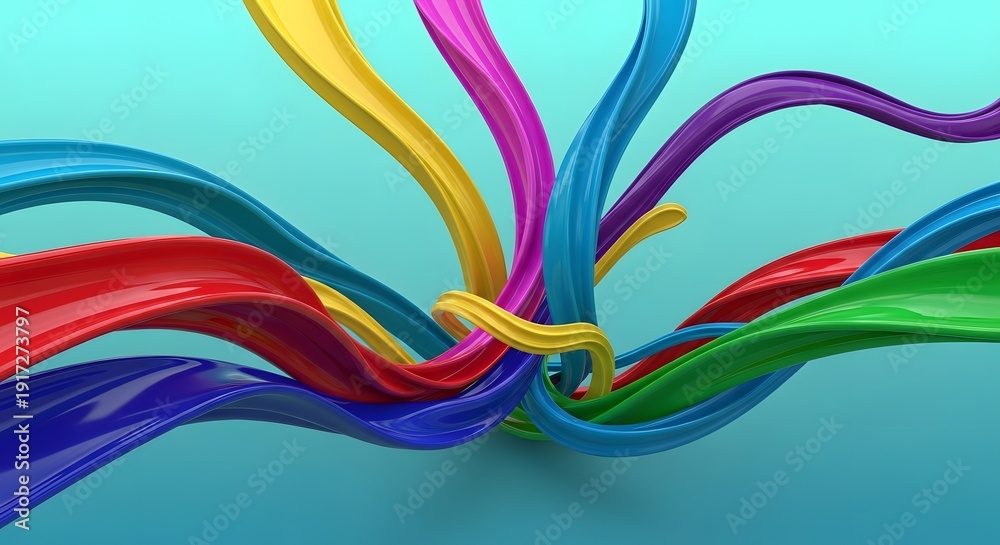 Obraz premium Vibrant abstract design featuring a dynamic interplay of colorful flowing elements, creating an energetic and captivating visual effect with intersecting forms