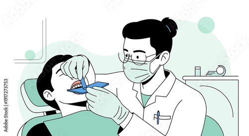 Dentist Examining Patient's Teeth with Dental Instrument in Clinic