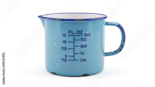 Blue Measuring Cup with Measurement Markings.