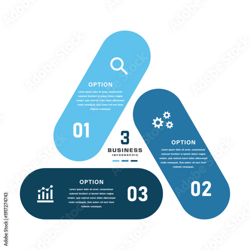 Triangular business infographic with three options and icons
