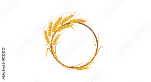 Elegant circular frame or wreath composed of several ripe golden wheat ears and stalks creating a harvest-themed border for text or images.