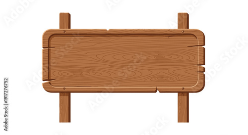 Illustration of a rectangular brown wooden sign board with two posts and visible wood grain texture on a white background.