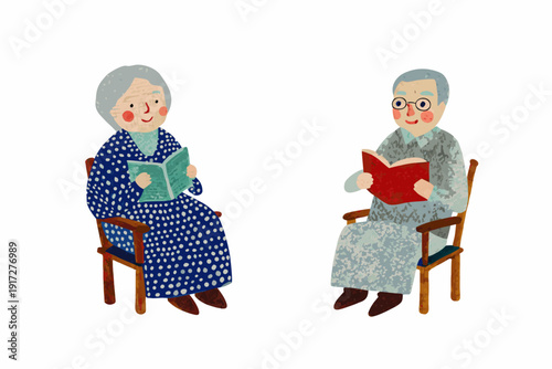 An illustration of an elderly couple peacefully reading books together