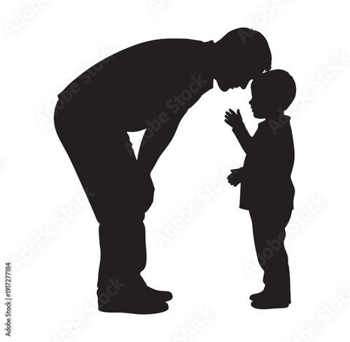 Silhouette of a man and a child touching foreheads in a gentle moment of connection and affection