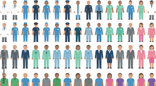 Mega Collection of Diverse Professional Character Icons Including Medical Doctors Nurses Police Officers Corporate Business Executives And Casual Workers For Global Workforce Employment Branding