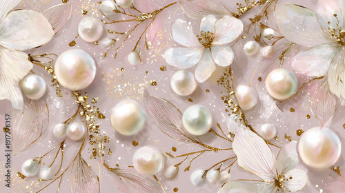 Luxury and Cute Flower and Pearl Illustration Background Wallpaper