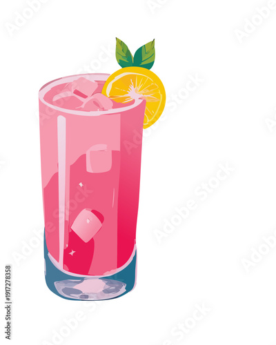 Tall glass bottle of sparkling pink lemonade for refreshing summer hydration and healthy fruit drink choice for everyone - Vector Illustration
