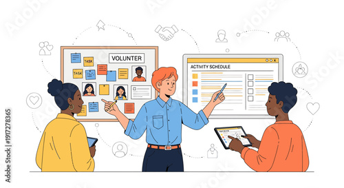 Volunteers Organizing Activities and Planning Schedules Together