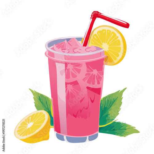Zesty pink limeade with fresh lime and mint leaves for a refreshing and cool summer garden party refreshment - Vector Illustration