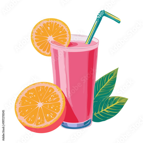Refreshing pink berry cocktail with lemon and mint for a cool and zesty summer beach party drink - Vector Illustration