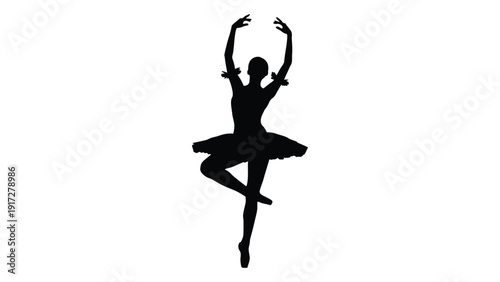 Elegant silhouette of a ballerina in a classic arabesque pose isolated on white background, Vector