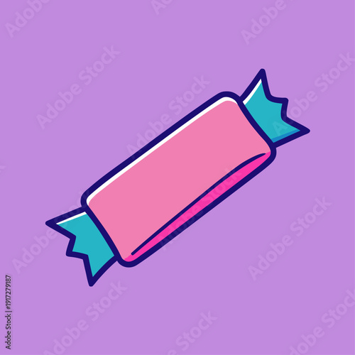 A brightly colored, hand-drawn vector illustration of a single rectangular chewing gum pack with twisted ends, isolated on a solid background.