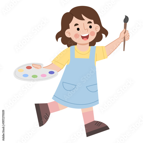 Illustration of Girl Holding Paint Palette and Brush