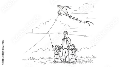 Children Drawing Family Line Art Illustration Cute Hand Drawn Family Concept Vector