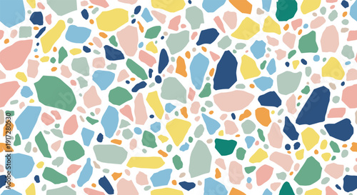 Colorful Terrazzo Seamless Pattern, Abstract Stone Mosaic Background, Flat Vector Illustration
