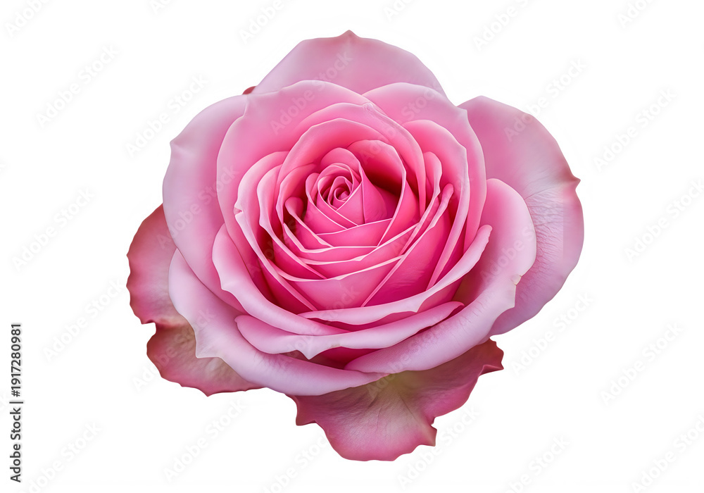 Fototapeta premium A beautiful pink rose in full bloom with delicate petals and vibrant color isolated on transparent background