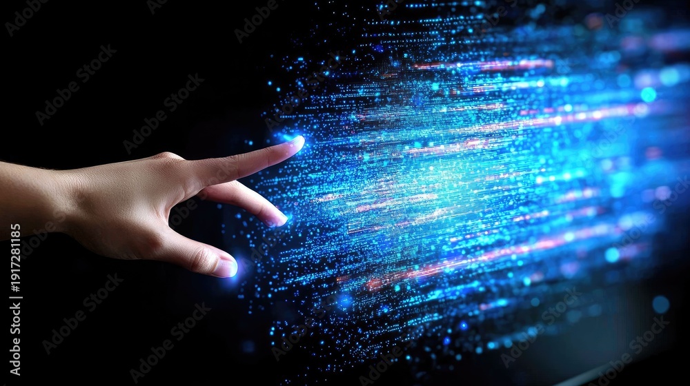 Fototapeta premium Innovative human touch abstract art in digital transformation and virtual reality