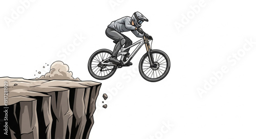 Man Riding Mountain Bike Off Cliff.