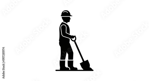 Man Shoveling Snow with Shovel.