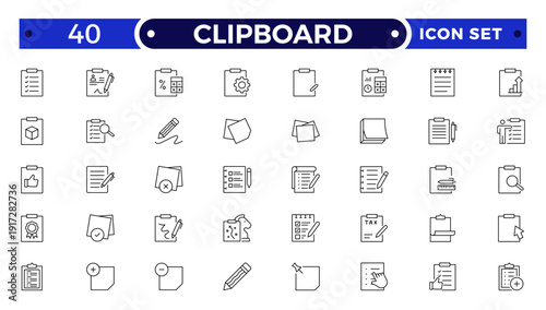 Clipboard outline Icons. Task line icon set. Project, job, voting, workflow, checklist, poll, multitasking, decision and more.