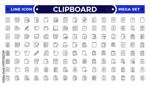 Clipboard outline Icons. Task line icon set. Project, job, voting, workflow, checklist, poll, multitasking, decision and more.