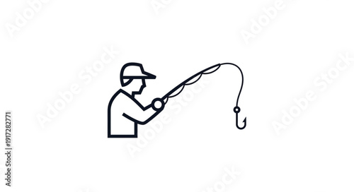 Man Fishing with Rod and Hook.