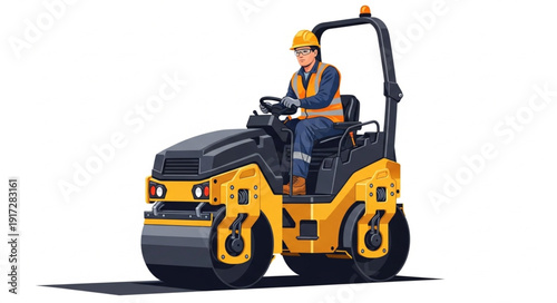 Man Operating Road Roller Machine.