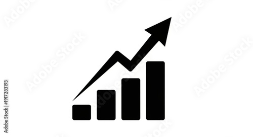 Black bar graph with upward trending arrow symbol.