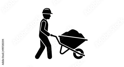 Man Pushing Wheelbarrow with Soil.