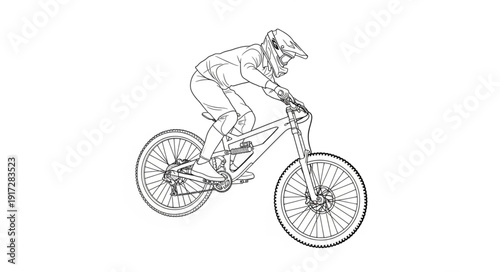 Man Riding Mountain Bike Downhill.
