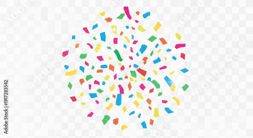 Colorful confetti pieces exploding in air on transparent background