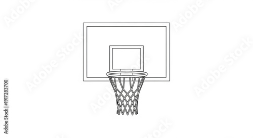 Basketball hoop with net and backboard in a simple line drawing style