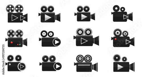 Collection of vintage film camera icons for media and entertainment.