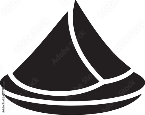 Sailing boat icon with abstract triangular shapes representing wind sails for maritime concept