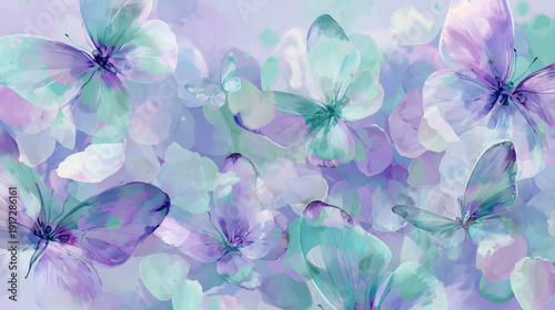 Cute Watercolor Illustration Wallpaper with Flowers and Butterflies